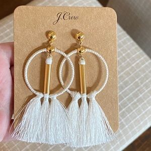NEW J.Crew Tassel Drop White Hoop Earrings